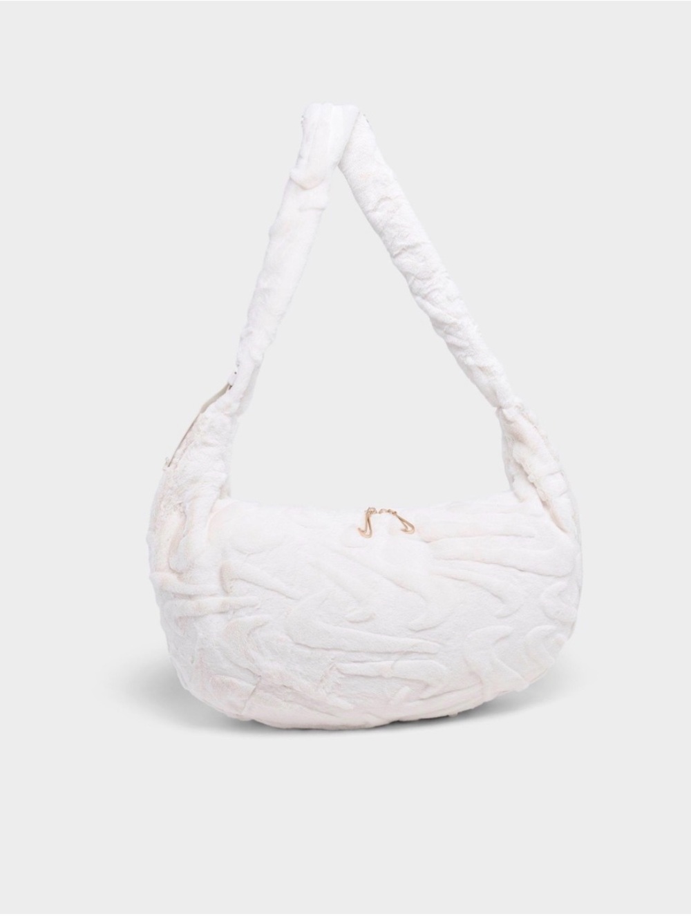 Nike White Plush Hobo Bag with Gold Hardware